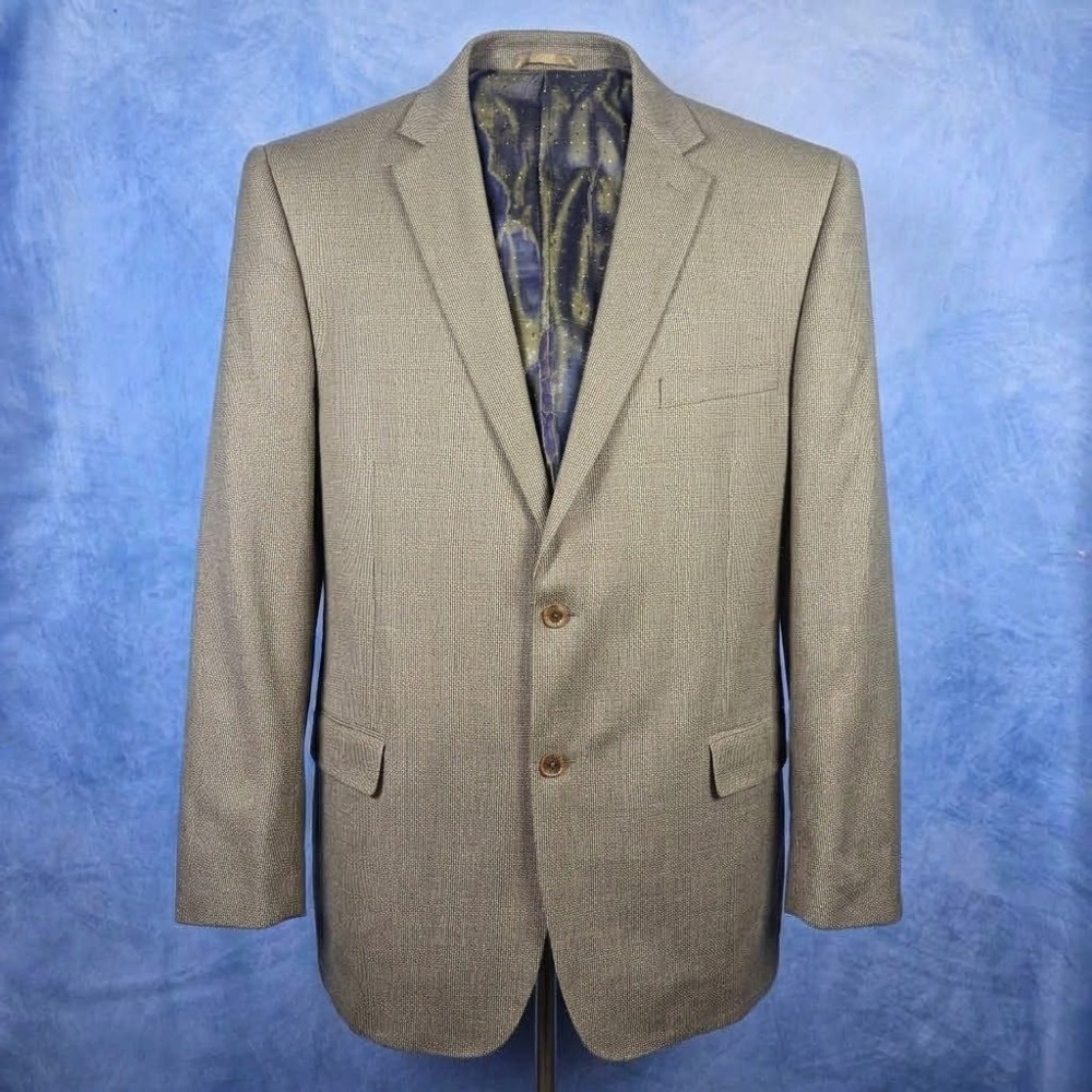 Rossetti Uomo Mens 50L Blazer Super 150s Wool Silk Tan Blue Micro Check SB2/SV
